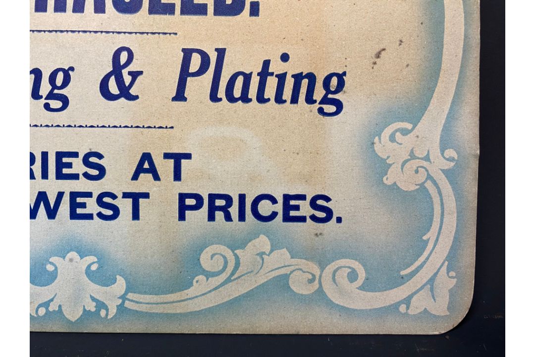 A small showcard advertising 'Cycles Cleaned & Overhauled', printed by G.I. Frankel, 12 x 9 1/2". - Image 3 of 5