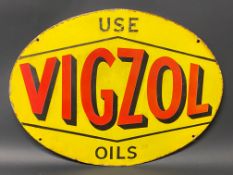 A Vigzol Oils oval double sided enamel sign in good condition, 24 x 18