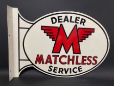 A Matchless Dealer Service oval double sided tin advertising sign with hanging flange, 19 x 13 1/