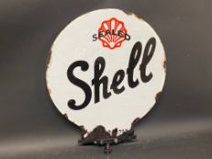 A Sealed Shell double sided partial enamel sign, 15 1/2 x 19