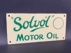 A small Solvol Motor Oil enamel sign with excellent gloss, 12 1/2 x 6