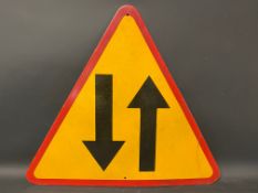 A European enamel triangular road sign, 27 1/2 x 24 1/2
