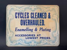 A small showcard advertising 'Cycles Cleaned & Overhauled', printed by G.I. Frankel, 12 x 9 1/2