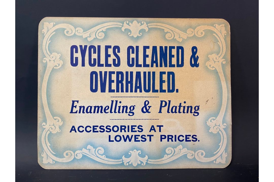 A small showcard advertising 'Cycles Cleaned & Overhauled', printed by G.I. Frankel, 12 x 9 1/2". - Image 1 of 5