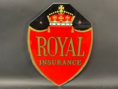 A Royal Insurance shield shaped glass advertising sign, 12 x 17