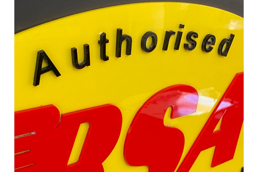 A BSA Authorised Motorcycle Dealer oval garage showroom perspex sign with raised lettering, 21 1/4 x - Image 2 of 3