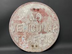 A circular aluminium road sign 'No Vehicular Traffic', Progress Foundry, Burslem, 24