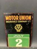A Motor Union Insurance Company Ltd AA Motor Policies tin fronted calendar, 9 x 13