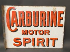 A Carburine Motor Spirit double sided enamel sign with hanging flange, 19 x 14