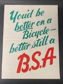 A BSA bicycle advertising poster, 15 x 20