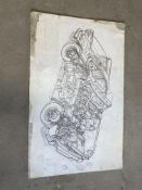 A scale study of a Triumph TR5, 27 3/4 x 17 1/2