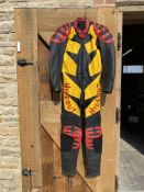 A Hideout one piece leather suit, including back protector