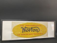 A framed and glazed Norton advertisement, 37 x 13