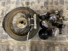 An autojumbler's lot of various motorcycle parts.