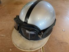 An Everoak racing helmet with peak, and goggles