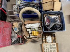 An autojumbler's lot of various parts including new old stock military style rear view mirrors for
