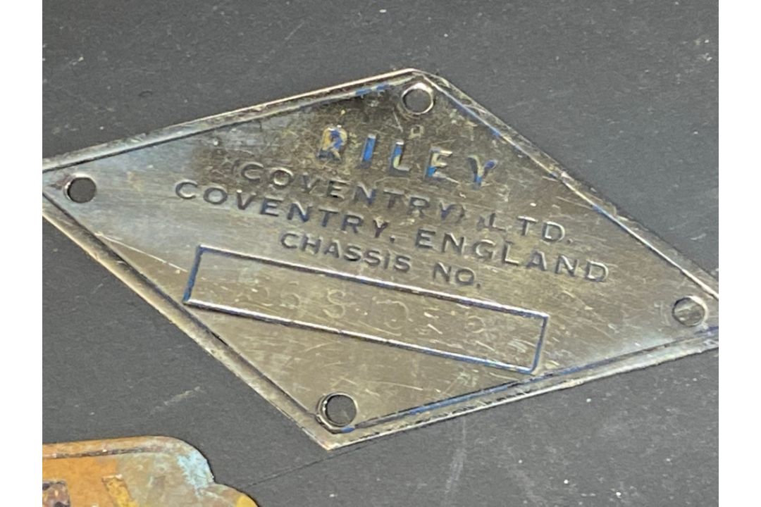 A silver plated case marked Cruss Aus Dem Rheinland, a French enamel plaque, a Riley chassis plate - Image 2 of 4