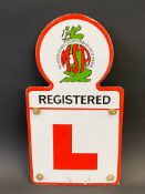A Motor Schools Association enamel L plate sign, in excellent condition, 7 1/2 x 14