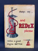 A Redex pictorial tin advertising sign depicting the forecourt dispenser, 17 1/2 x 25