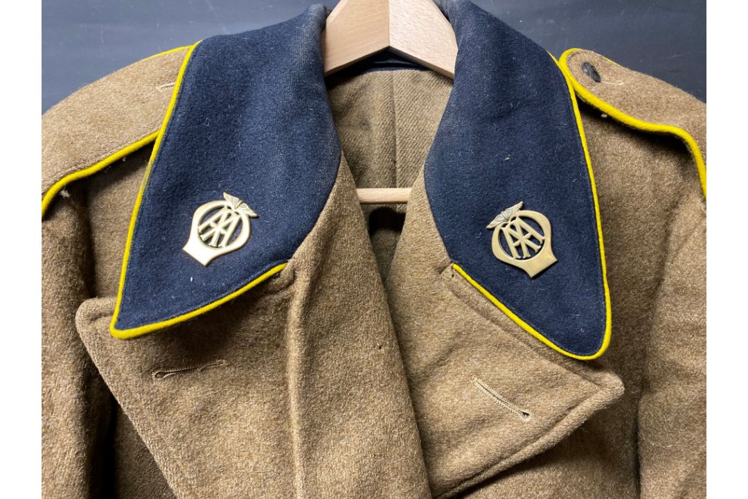 An original AA overcoat, with bakelite AA buttons and brass AA badges to the lapels, plus a pair - Image 2 of 3