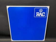 An RAC perspex blank advertising sign ready for lettering, 24 x 24