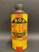An ROP ZIP quart cylindrical oil can.