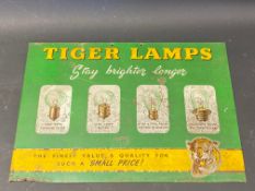 A Tiger Lamps pictorial tin advertising sign, 13 3/4 x 9 1/2