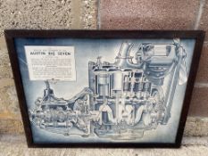 A large framed and glazed Austin factory advertising poster showing a sectional view of the Austin