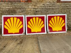 Three large Shell plastic signs, each 49 x 45