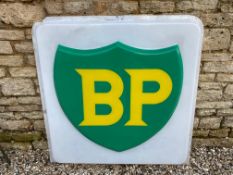 A large BP plastic illuminated lightbox panel, 44 1/2 x 44 1/2