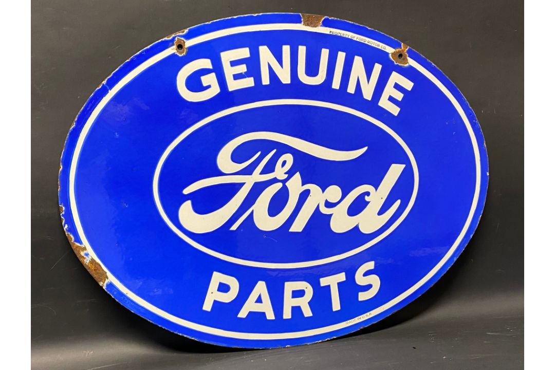 A Ford Genuine Parts oval double sided enamel sign stamped: Property of Ford Motor Co., made in USA, - Image 1 of 4