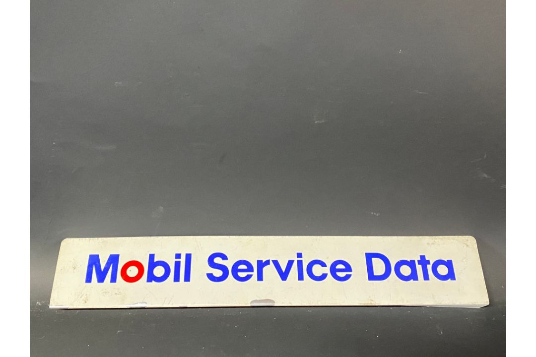 A Mobil Service Data tin pediment sign, 18 x 3". - Image 1 of 5