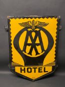 An AA Hotel enamel sign by B.B. Kent of London set within a hanging frame, 22 x 31