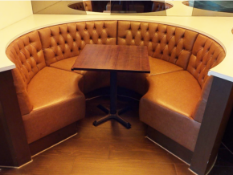 1 x Button Back C Shaped Seating Booth Upholstered in Tan Brown Leather - Approx Width: 200 cms -