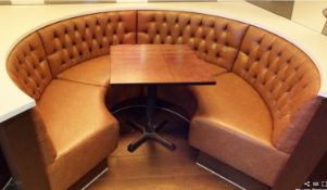 1 x Button Back C Shaped Seating Booth Upholstered in Tan Brown Leather - Approx Width: 200 cms -