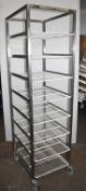 1 x Upright Stainless Steel Mobile Tray Rack With 8 Shelves - Shelf Size: 47 x 63 cms - CL675 - Ref: