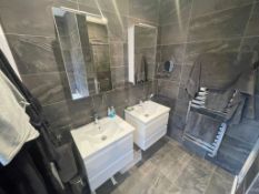 1 x Twin Sink Basin With Cabinets And Overhead Mirrored Cabinets - No VAT