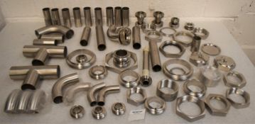 Assorted Job Lot of Stainless Steel Fittings For Brewery Equipment - Includes Approx 67 Pieces -