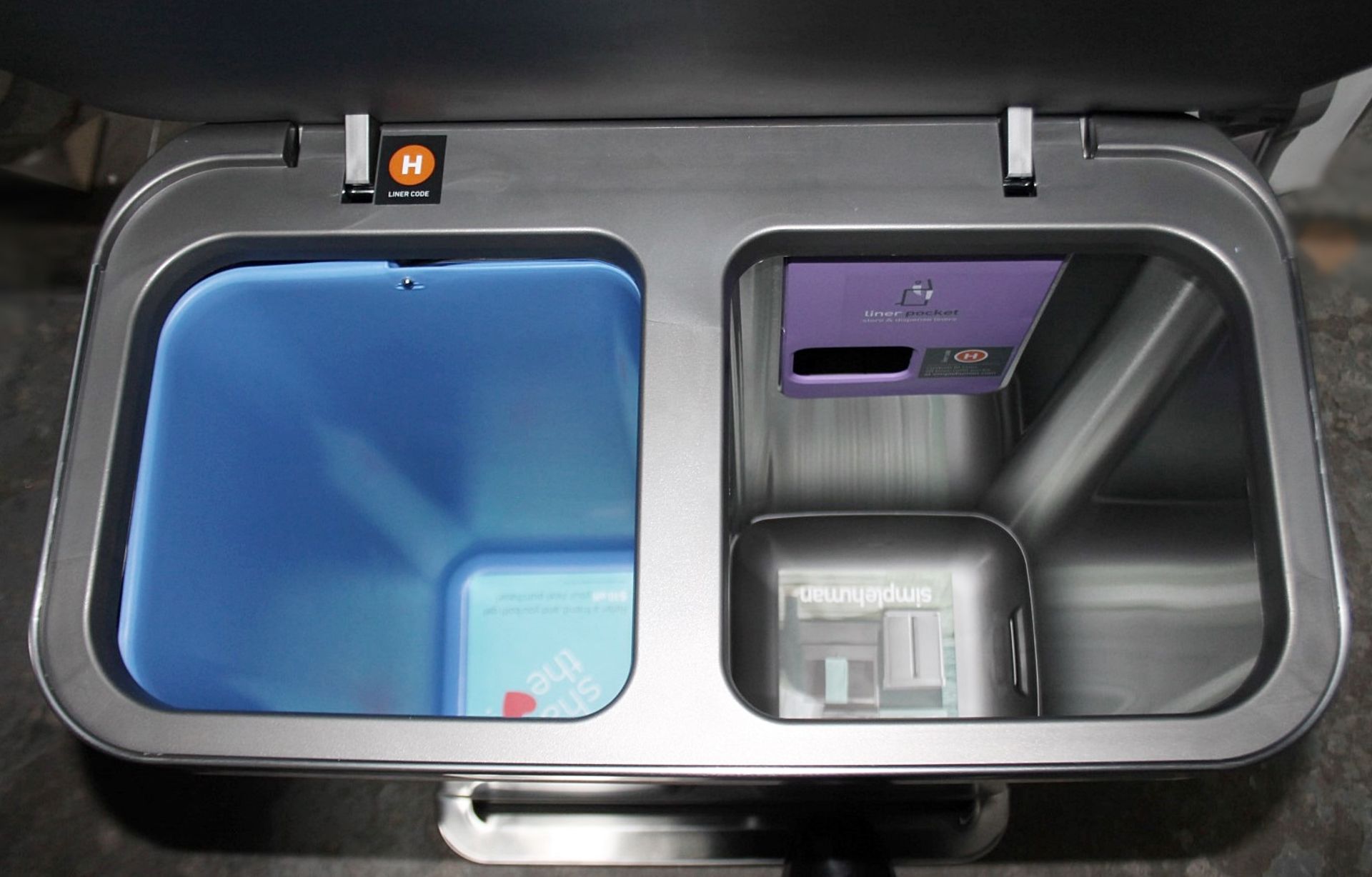 1 x SIMPLEHUMAN Dual Compartment Recycling Pedal Bin In Stainless Steel - Original Price £189.95 - Image 7 of 12