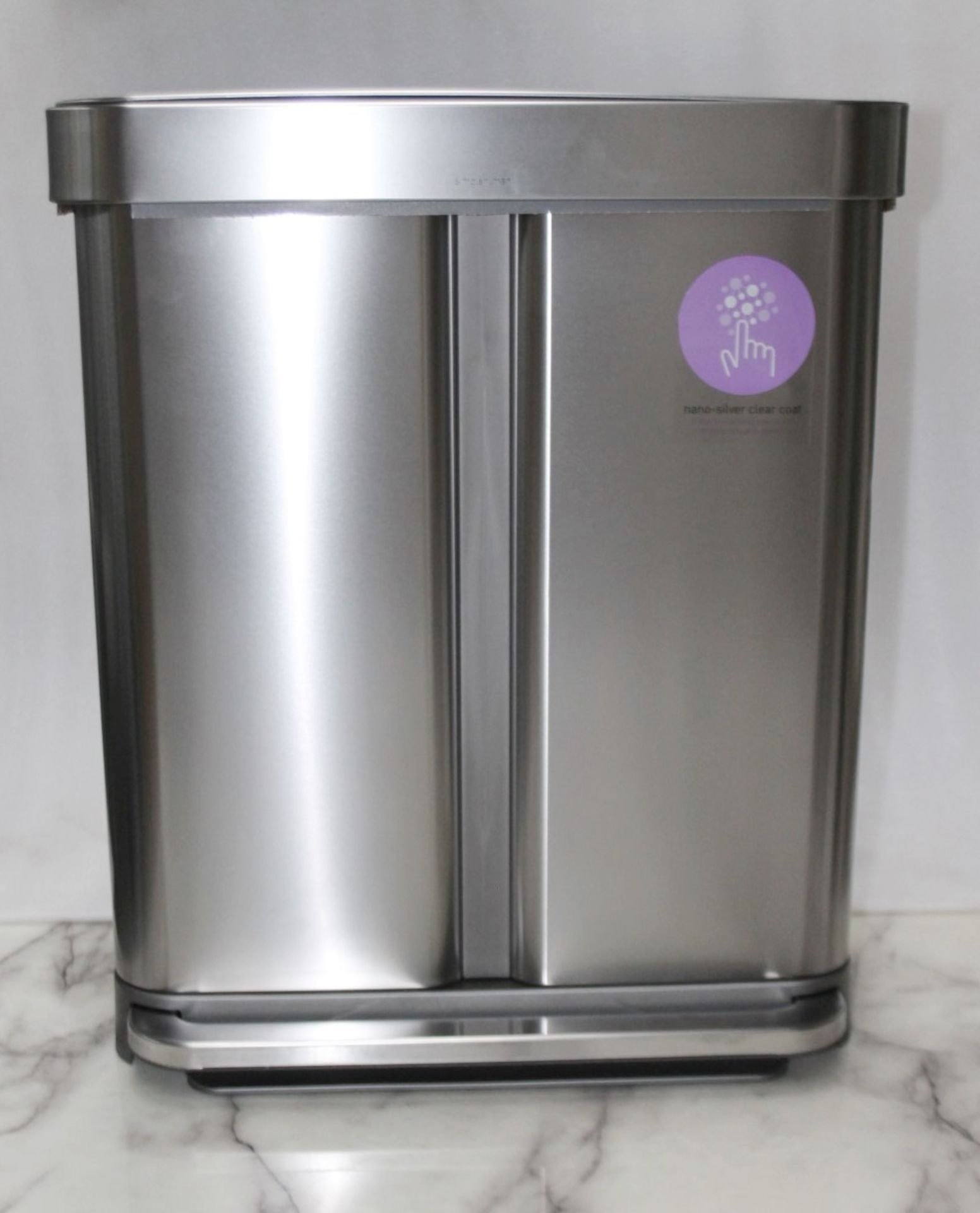 1 x SIMPLEHUMAN Dual Compartment Recycling Pedal Bin In Stainless Steel - Original Price £189.95 - Image 3 of 12