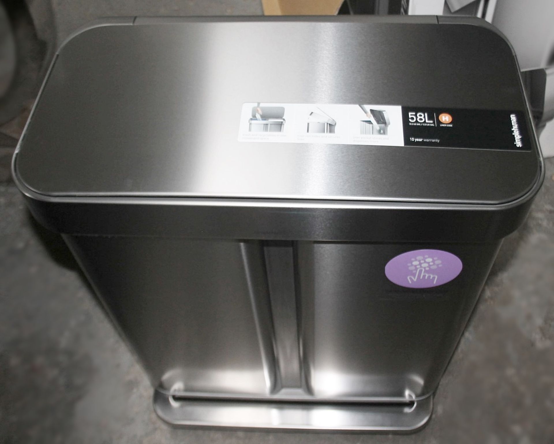 1 x SIMPLEHUMAN Dual Compartment Recycling Pedal Bin In Stainless Steel - Original Price £189.95 - Image 6 of 12