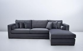 1 x House of Sparkles 'Lorenzo' Right-Handed Luxury Corner Sofa - Richly Upholstered In Dark Grey