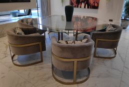 1 x Bespoke Round Glass Dining Table With 6 Coach House Chairs - Dimensions: W200 x H77.55cm - CL724