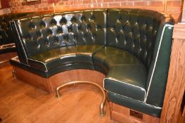 1 x Restaurant C-Shape Seating Booth In Green, With Faux Leather Upholstery With Buttoned High Backs