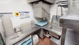 1 x HOBART Passthrough Dishwasher With Inlet Table and Outlet Table With Wash Basin and Spray Hose