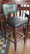 4 x Contemporary Button Back Restaurant Bar Stools - Upholstered in Green & Black Faux Leather