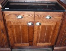 1 x Dumbwaiter With Two Door Cupboard, Drawers, Dark Stain Finish and Granite Worktop