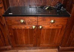 1 x Dumbwaiter With Two Door Cupboard, Drawers, Dark Stain Finish and Granite Worktop