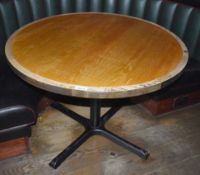 1 x Round Restaurant Table With a 105cm Diameter - Features a Two Tone Wooden Top and Cast Iron Base