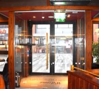 1 x Glass Entrance Vestibule - Two Side Panels and Door With Speedy Opener and Brass Bar Handles